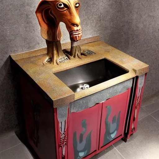 Image similar to a sink that is themed after jar jar binks