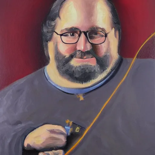 Prompt: Saint Gabe Newell. Oil, Painting.