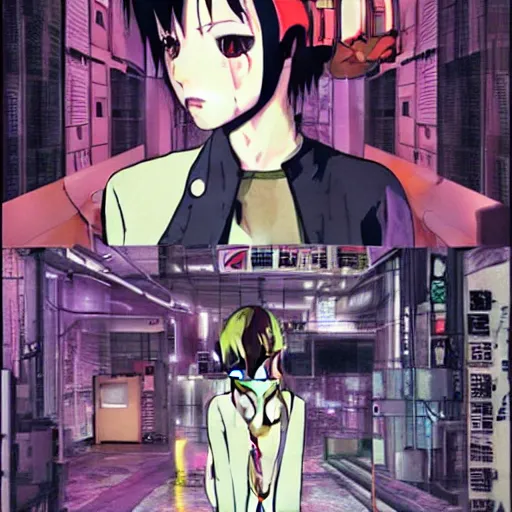 Prompt: Serial Experiments Lain, cyberpunk