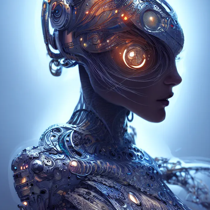 Prompt: organic cyborg, diffuse lighting, fantasy, intricate, elegant, highly detailed, lifelike, photorealistic, digital painting, artstation, illustration, concept art, smooth, sharp focus, art by skunkyfly and kelogsloops