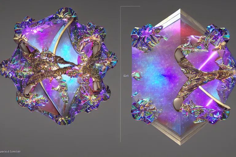 Image similar to a beautiful incredibly detailed sculpture of iridescent fractal crystals in outer space | engraved geometric ornament | rich color | featured on Artstation | cgsociety | unreal engine