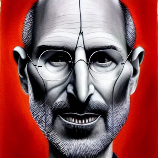 Image similar to apples arranged in the shape of a face resembling steve jobs, fantasy, intricate, elegant, highly detailed, lifelike, photorealistic, digital painting, artstation, illustration, smooth, sharp focus, art by giuseppe arcimboldo