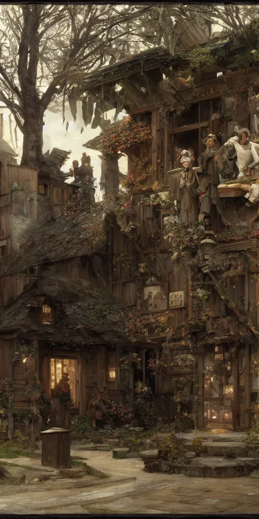 Image similar to tavern, masterpiece by Edgar Maxence and Ross Tran and Michael Whelan, gustav dore, 8k, octane render