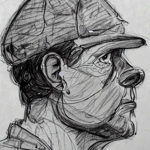 Image similar to a realistic yet scraggly portrait sketch of the side profile of a stern and sophisticated dale gribble, trending on artstation, intricate details, in the style of frank auerbach, in the style of sergio aragones, in the style of martin ansin, in the style of david aja, in the style of mattias adolfsson