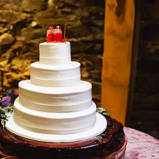 Image similar to a wedding cake made entirely out of sausages with ketchup sauce. During wedding. Highly detailed 8k