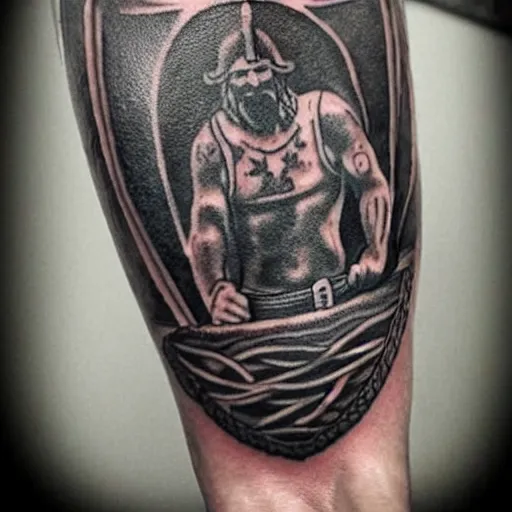 Image similar to simple tattoo of a viking holding a shield by sailor jerry