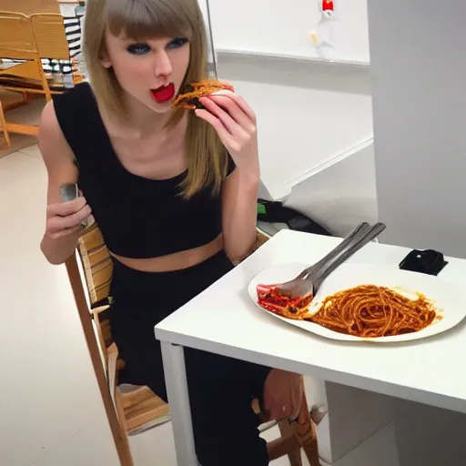 Prompt: Taylor Swift eating spaghetti in an Ikea