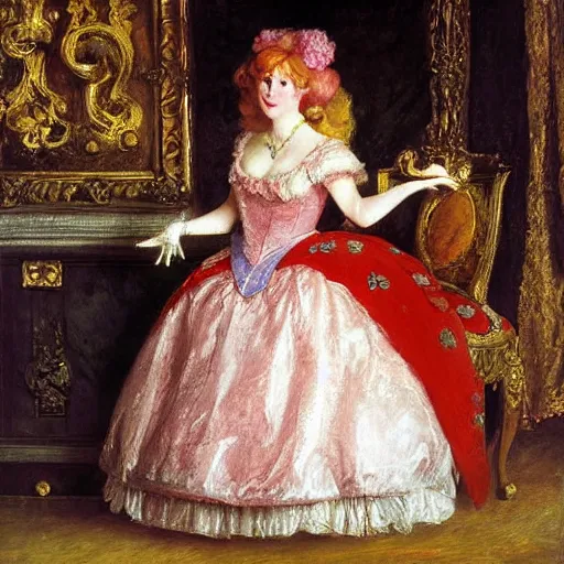 Prompt: princess peach as an 1 8 th century noblewoman, super mario bros, painted by john everett millais