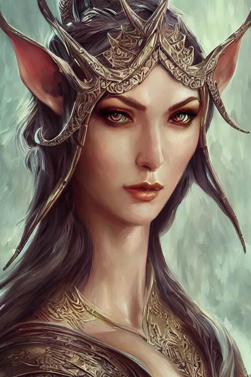 Prompt: Epic painting of a fierce female elven warrior, D&D, fantasy, intricate, elegant, highly detailed, digital painting, artstation, concept art, smooth, sharp focus, illustration, art by artgerm