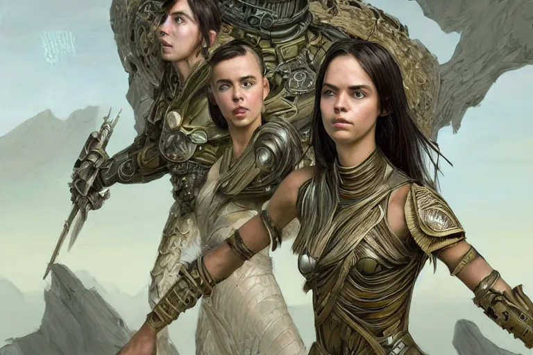 Image similar to a professional portrait of a beautiful young female, clothed in ethereal battle armor, olive skin, long dark hair, beautiful bone structure, symmetrical facial features, vast landscape in the background, intricate, elegant, digital painting, concept art, smooth, sharp focus, finely detailed, illustration, from Valerian and the City of a Thousand Planets, in the style of Ruan Jia and Mandy Jurgens and Artgerm and Greg Rutkowski and William-Adolphe Bouguerea