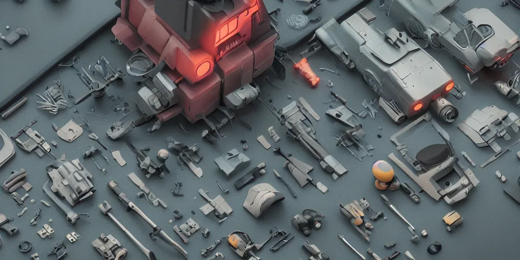 Image similar to collection of exploration of form and shapes, props, hard surface, panel, simon stalenhag, kitbash, items, gadget, big medium small, close up