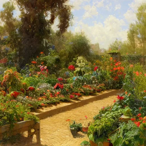Image similar to highly detailed vegetable garden, lots of leaves, fence line, highly detailed painting by gaston bussiere, craig mullins, j. c. leyendecker, 8 k