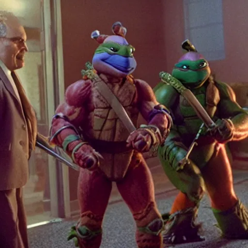 Image similar to movie still of Teenage Mutant Ninja Turtles in The Shining