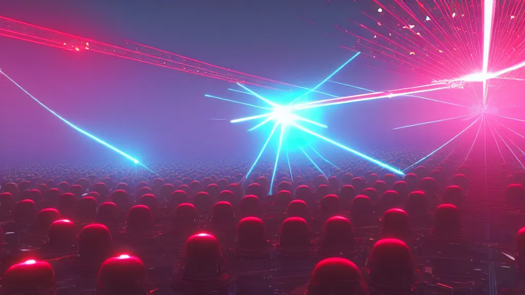 Image similar to 1000 Obama clones shooting laser beams out of their eyes ; cinema render by Beeple, 4K