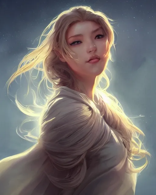 Image similar to a beautiful female cleric, ethereal, dreamy, backlit, highly detailed, realistic face, realistic lighting, sharp focus, windswept, rule of thirds, by artgerm, wlop, rossdraws, frank frazetta, andrei riabovitchev, trending on artstation, hd, 4 k, fantasy