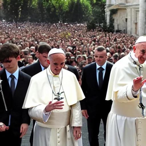 Prompt: the pope had a rock band