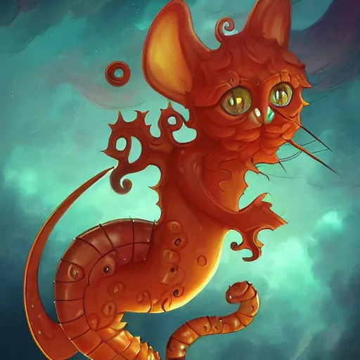 Image similar to cat seahorse shapeshifter, humanoid fursona by Peter Mohrbacher and Louis Wain, furaffinity, trending on artstation