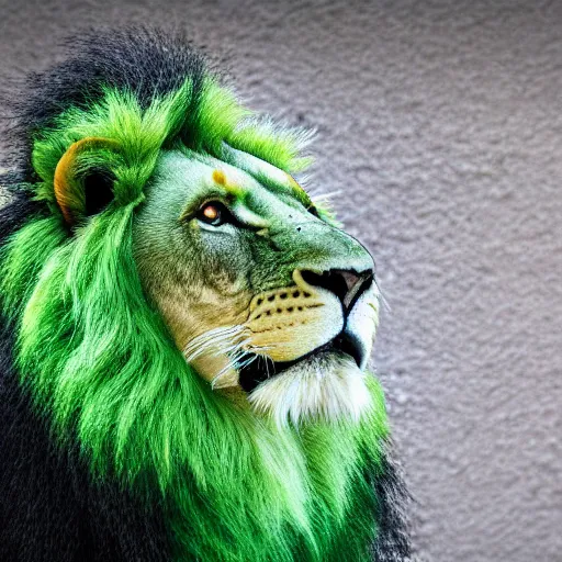 Prompt: digital photo of a green lion