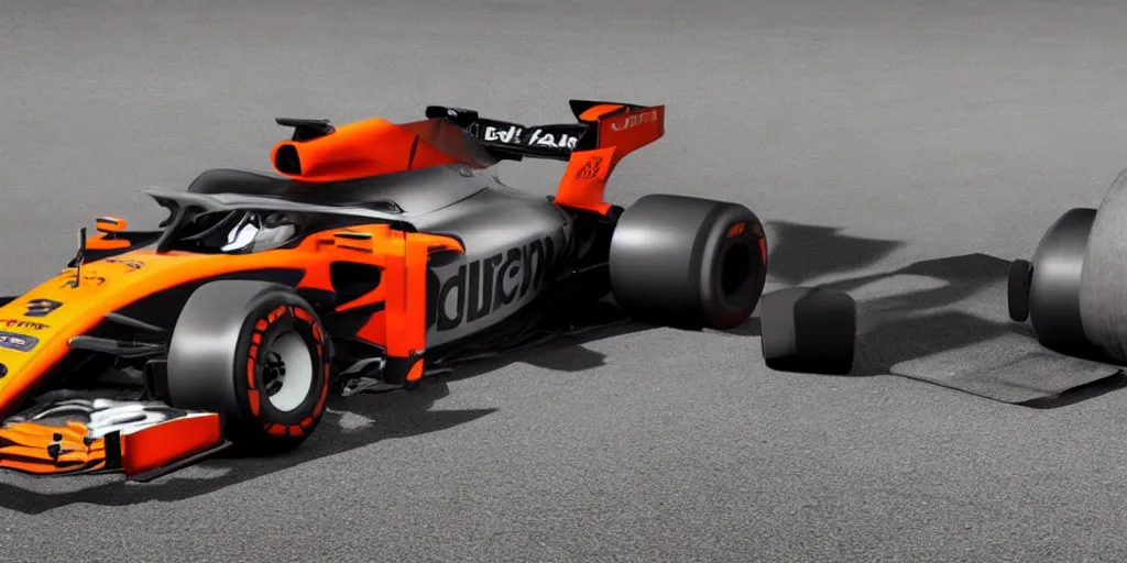 Image similar to McLaren MCL34 F1 car 2021 with Ford Mustang GT 2021 front design. No background, concept art style.