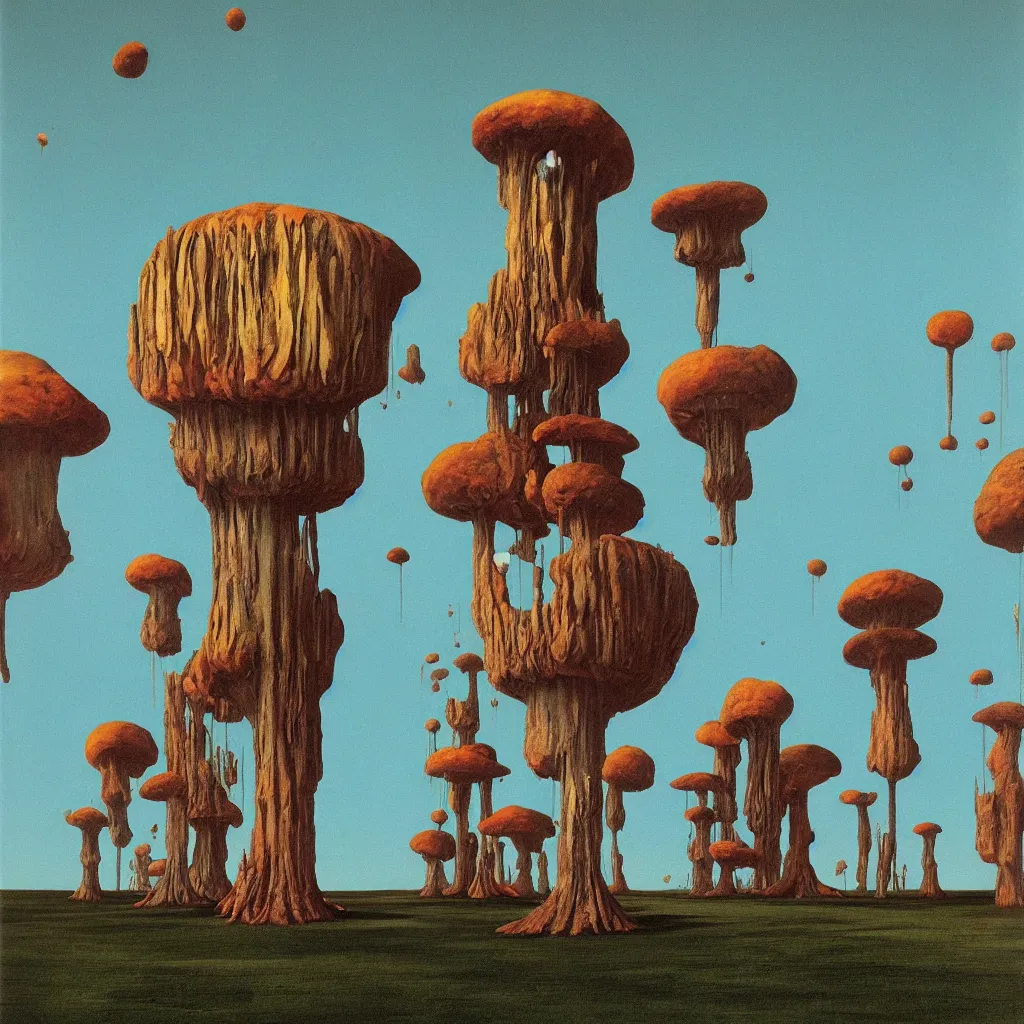 Image similar to a single! colorful!! fungus tower clear empty sky, a high contrast!! ultradetailed photorealistic painting by dean ellis, roger dean and giorgio de chirico, hard lighting, masterpiece