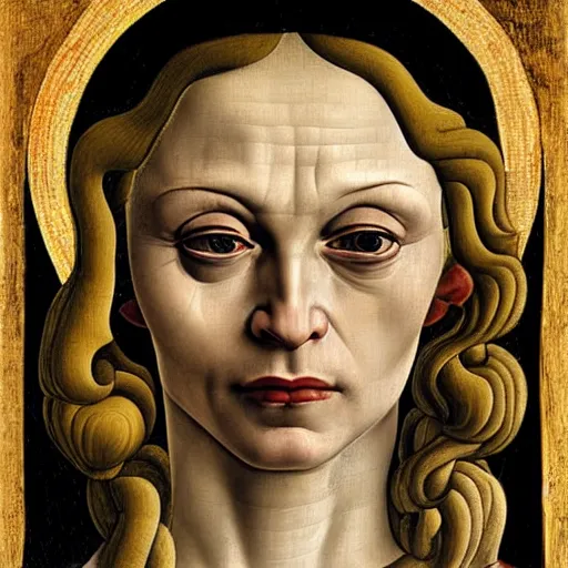 Image similar to madonna as gollum, elegant portrait by sandro botticelli, detailed, symmetrical, intricate