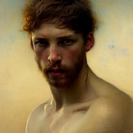 Prompt: a portrait of a good - lookiung white boy god,, high detail, cleary see face, by gaston bussiere, bayard wu, greg rutkowski, odd nerdrum, maxim verehin, dan dos santos, masterpiece, sharp focus, cinematic lightning - h 7 6 8