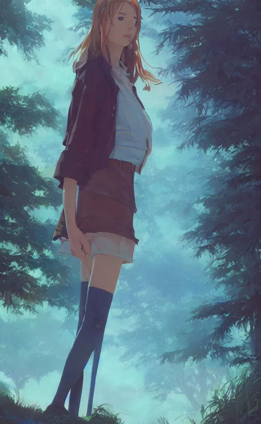 Image similar to a portrait of a female character on an arid forest, blue sky, clouds, vivid colors, soft lighting, atmospheric, cinematic, moody, in the style of ilya kuvshinov and range murata, krenz cushart, rule of thirds, oil on canvas, 8 k