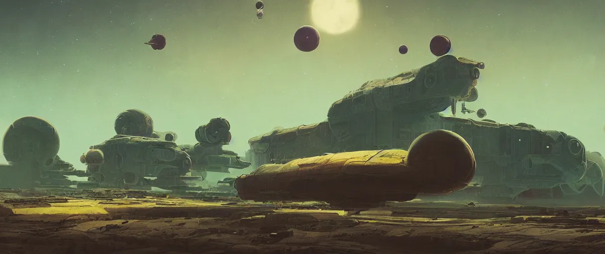 Image similar to illustration, a single scouting spaceship, deep space exploration, the expanse tv series, industrial design, space travel, intergalactic, cinematic lighting, 4k, greebles, widescreen, wide angle, beksinski, sharp and blocky shapes, simon stalenhag palette