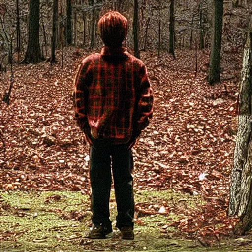 Prompt: a photo of ness of earthbound life - sized hyperrealistic 3 d model acting in a scene from the movie the blair witch project ( 1 9 9 9 )