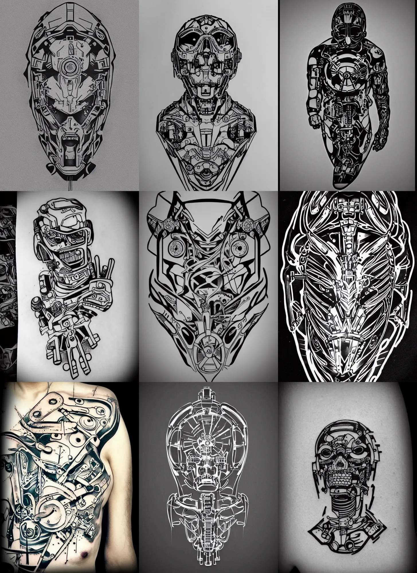 Prompt: Tattoo Design Stencil cybernetic technical