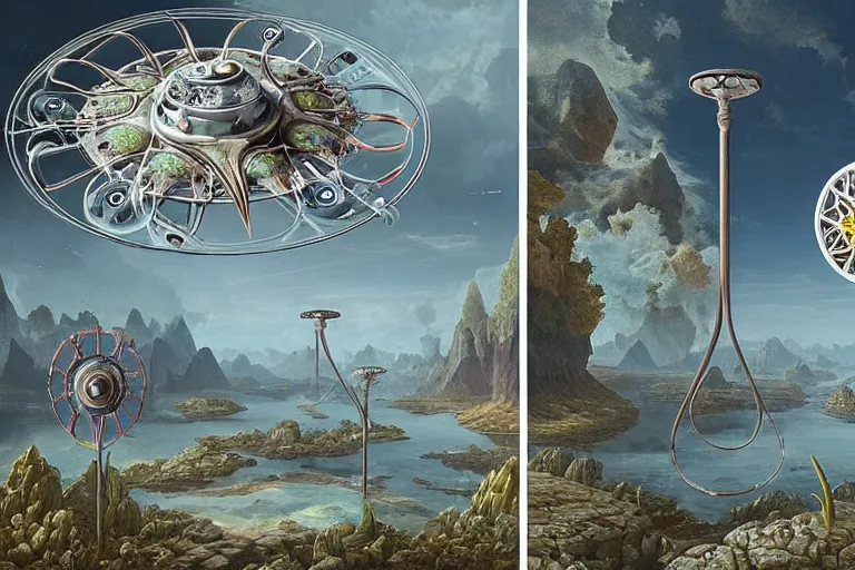 Prompt: a surreal and awe - inspiring single fidget spinner in a bare studio, intricate, elegant, highly detailed matte painting by ernst haeckel and simon stalenhag