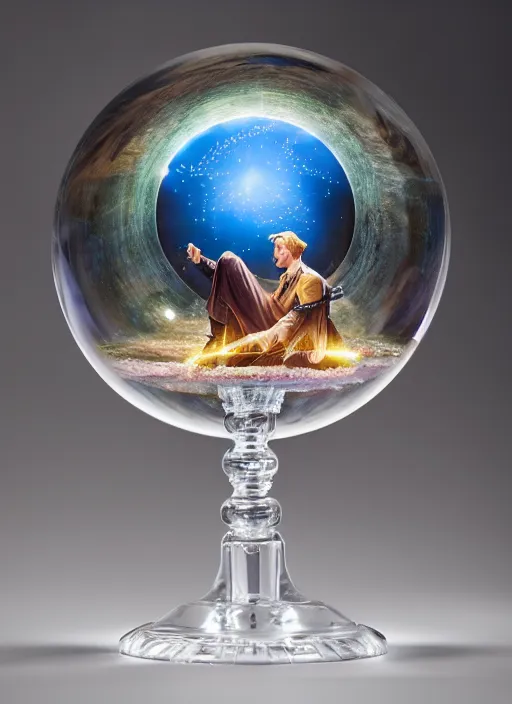 Image similar to dreamscape in a crystal ball on a stand, centered, studio product photography, gorgeous lighting, highly detailed, by ross tran and norman rockwell and greg rutkowski and lucasfilm