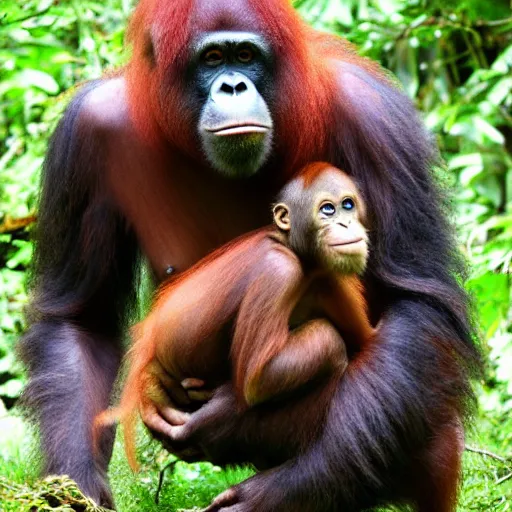 Prompt: orangutan and silverback gorilla hybrid animal real photo highly detailed