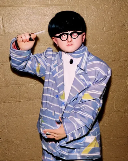 Image similar to oliver tree pretending to be sick so he can stay home from school, 90s