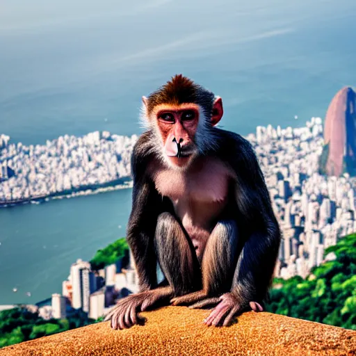 Image similar to high quality portrait of a monkey in front of Christ The Redeemer, studio photograph, photograph, realistic photo, 8k photo, 4k photo, stock photo, high resolution, cinematic shot, high detail