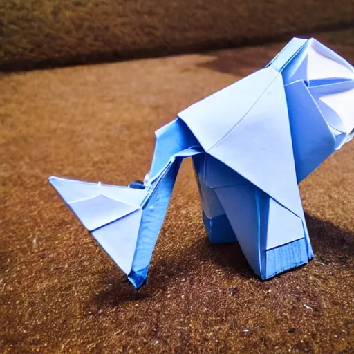 Prompt: origami elephant, polaroid, outside, macro lens