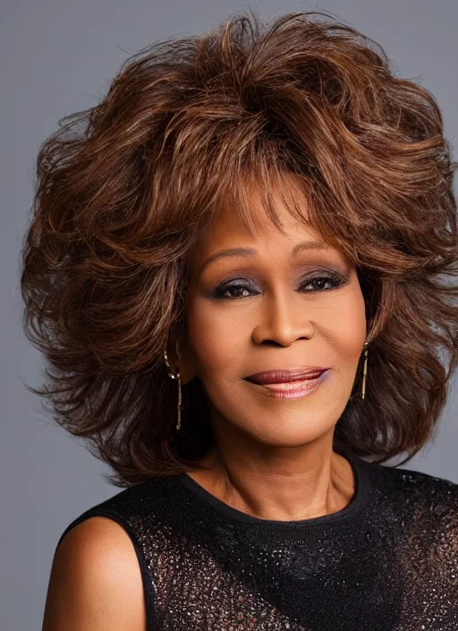 Image similar to DSLR photo portrait still of 58 year old age 58 Whitney Houston at age 58!!!, 85mm f1.8