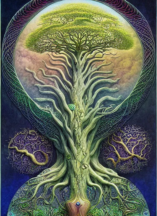 Image similar to tree of life by roger dean and andrew ferez, art forms of nature by ernst haeckel, divine chaos engine, symbolist, visionary, art nouveau, botanical fractal structures, organic, detailed, realistic, surreality