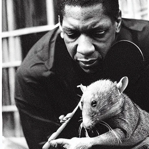 Image similar to john coltrane snuggling a giant rat