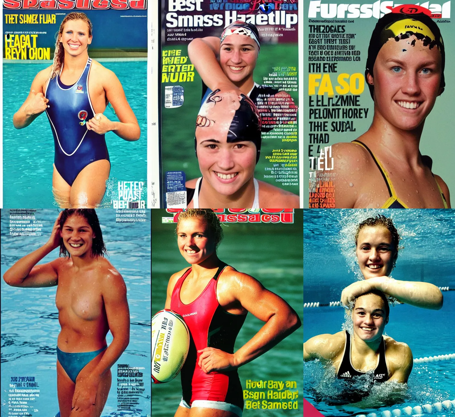 Prompt: head and shoulders portrait photo of the best female swimmer and rugby player in the world, full color magazine article by Sports Illustrated (2002)