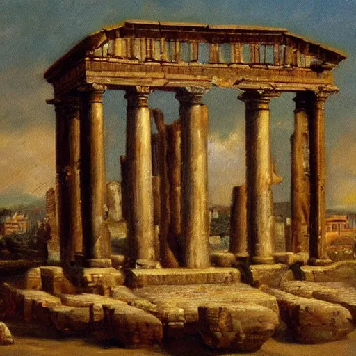Prompt: Ancient roman flight machine, oil painting