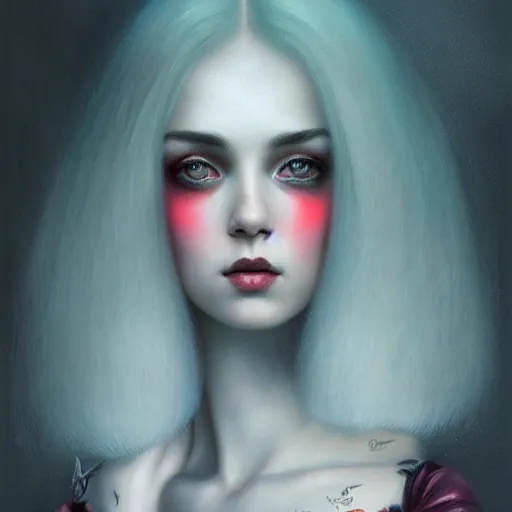 Prompt: tom bagshaw portrait, very beautiful dollpunk in a full dress and long hair, professionally retouched, ultra realistic soft painting, perfectly detailed linework, symmetrical accurate intricate features, behance, focus