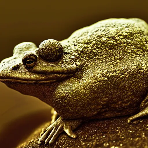 Prompt: toad philosopher The Thinker, swamp, by Auguste Rodin, symmetric, by Irving Penn, bokeh , top cinematic lighting , cinematic mood, very detailed, shot in canon