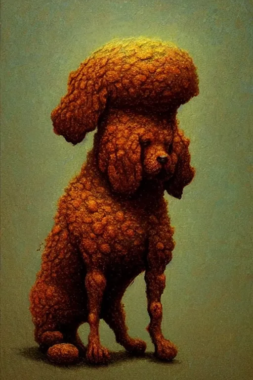 Prompt: painting of a very cute dog made of baked beans, baked bean skin texture, by zdzislaw beksinski, by dariusz zawadzki, by wayne barlowe, gothic, surrealism, cosmic horror, lovecraftian, cold hue's, warm tone gradient background, concept art, beautiful composition