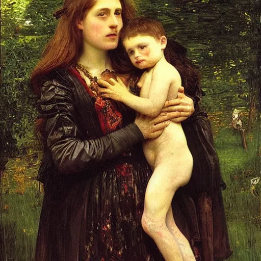 Image similar to by millais, painting, mummies, cannibals, vampires, 8 k, highly detailed,