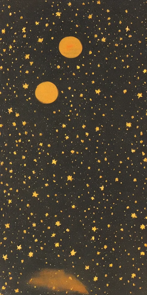 Prompt: oriental painting of the stars, the moon is far above, detailed, refined, high quality, parchment, blackened space, lots of stars