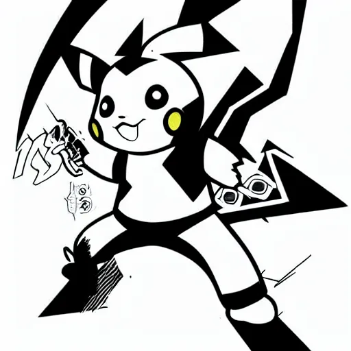 Image similar to pikachu in a battle stance, illustrated by mato, manga style, black and white illustration