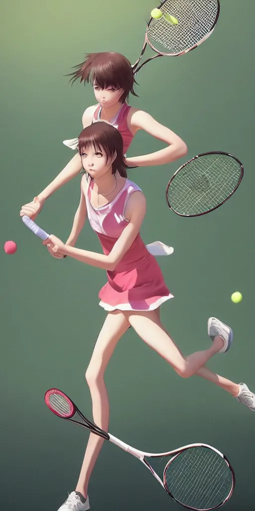 Image similar to a beautiful young elegant girl playing tennis, with a close-up of the upper body,Japanese anime style, gorgeous atmosphere, full of details, matte painting, concept art, smooth, by Shinkai Makoto and Ina Wong and wlop ，trending on cgsociety and artstation，8kHDR，light effect