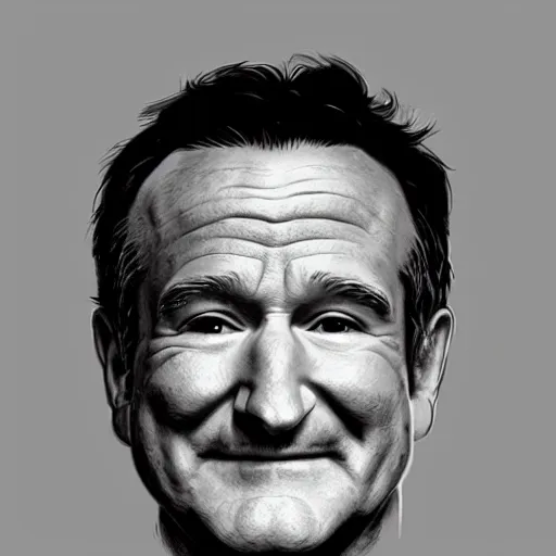 Image similar to pencil illustration of Robin Williams trending on art station Greg rutkowski cinematic