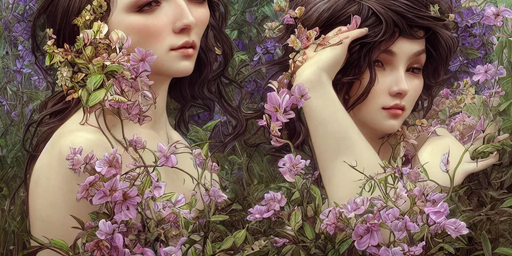 Image similar to a photograpic of lady nature, cute, fantasy, intricate, elegant, highly detailed, digital painting, artstation, concept art, smooth, sharp focus, illustration, art by artgerm and H R Giger and alphonse mucha